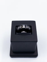 Load image into Gallery viewer, Beveled Woven Carbon Fiber &amp; Black Ceramic Ring with CZ
